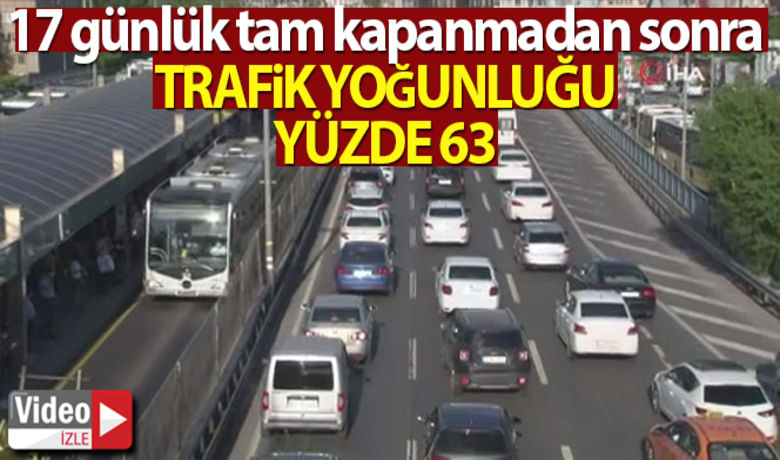 Tam kapanmanın ardından İstanbul'da ilkmesai sonu trafik yüzde 63'e ulaştı - Korona virüsle mücadele kapsamında uygulanan ‘tam kapanmanın’ bittiği ilk iş günü mesai saati sonunda İstanbul’da trafik yoğunluğu yüzde 63 seviyelerine ulaştı.