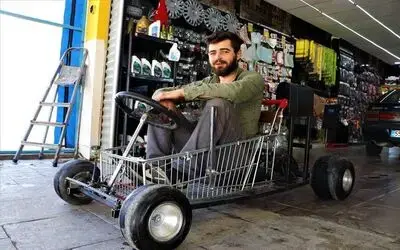 Alışveriş sepetinden araba yaptı: 120 km hız yapabiliyor
