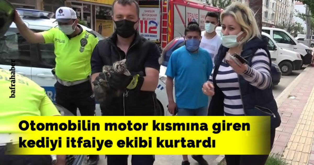 Otomobilin motor kısmına giren kediyi itfaiye ekibi kurtardı
