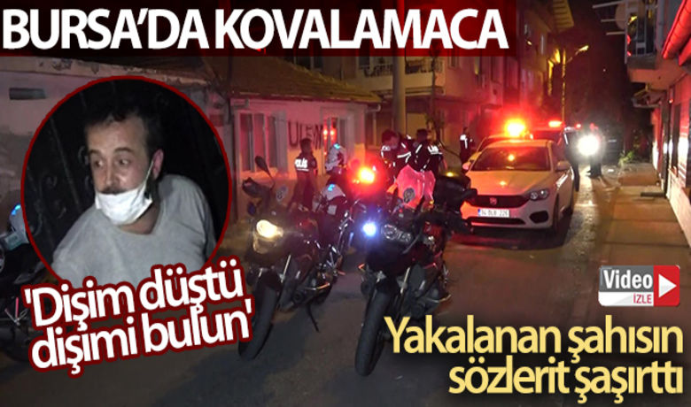 Bursa'da kovalamaca sonunda yakalananşahıs: 'Dişim düştü, dişimi bulun' - Bursa'da sokağa çıkma kısıtlamasını ihlal eden 4 kişi, polisi görünce otomobil ile kaçtı. Emre R.Y., Cem E.Ç., Volkan A., ve Yusuf Ö., yaklaşık 10 kilometre süren kovalamaca sonunda yakalandı. Gözaltına alınan kişilerden Emre R.Y., . “Dişim düştü, dişimi bulmam lazım", Cem E.Ç. ise "Ben kaçmadım. O kaçtı” dedi.