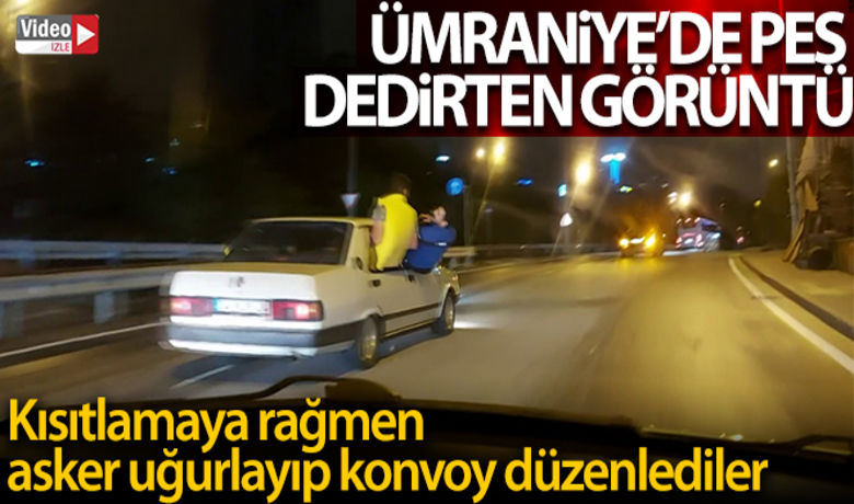 Ümraniye'de pes dedirten görüntü - İstanbul Ümraniye’de otomobillerle asker uğurlaması yapan bir grup genç, konvoy halinde gittikten bir süre sonra cadde üzerinde yolu trafiğe kapatarak eğlence düzenledi.