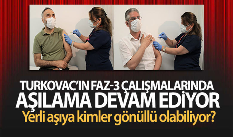 Yerli aşı TURKOVAC'ınFaz-3 çalışmalarında gönüllüler aşılanıyor - Cumhurbaşkanı Recep Tayyip Erdoğan’ın ismini açıkladığı yerli Covid-19 aşısı TURKOVAC’ın Faz-3 çalışmaları devam ediyor. Bu kapsamda Ankara Şehir Hastanesi’nde gönüllüler aşılanıyor.	“Bizim bilim insanlarımıza güveniyorum, sonucun da mükemmel olacağına eminim”	"Tamamen vatanımıza hizmet gibi gördüm, bundan dolayı da mutluyum"	“Gerçekten de çok ciddi sayıda gönüllümüz var ve halkımızdan yoğun bir talep var bu konuda"	Kimler gönüllü olabiliyor