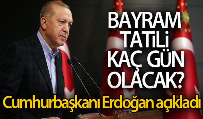 Cumhurbaşkanı Erdoğan'dan tatil açıklaması - Cumhurbaşkanı Recep Tayyip Erdoğan Diyarbakır'da gündeme dair önemli açıklamalarda bulundu. Gazetecilerin sorularını yanıtlayan Cumhurbaşkanı Erdoğan bayram tatilinin kaç gün olacağıyla alakalı 'Tatil süreci 10 ile 9 gibi duruyor. Millete seslenişte halkıma duyuracağım' ifadelerinde bulundu.