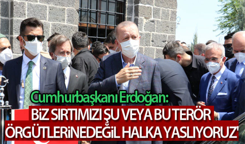 Cumhurbaşkanı Erdoğan'dan önemli açıklamalar - Diyarbakır'da AK Parti İl Danışma Toplantısı'nda konuşan Cumhurbaşkanı Erdoğan 'Biz sırtımızı başkaları gibi şu veya bu terör örgütlerine değil Rabbimizin takdirine, halka yaslıyoruz. Biz gücümüzü 40 yıldır yanımızda dağ gibi duran aziz milletimizden alıyoruz.' açıklamasında bulundu.