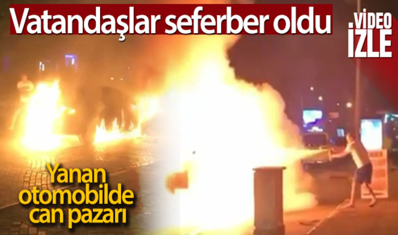 Antalya'da yanan otomobilde can pazarı - Antalya’da alev alev yanan otomobilin içindeki sürücüyü kurtarmak için çevredekilerin seferber oluşu cep telefonu kameralarına yansıdı. Sürücü, vatandaşların yardımıyla çıkartılırken araç ise küle döndü.