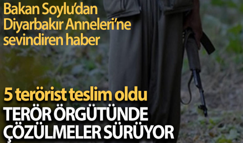 PKK'da çözülme devam ediyor:5 örgüt mensubu teslim oldu - İçişleri Bakanlığı, terör örgütü PKK’dan kaçan 5 örgüt mensubunun daha ikna yoluyla teslim olduğunu, 3’ünün ailesinin Diyarbakır’da evlat nöbetindeki aileler arasında bulunduğunu açıkladı.