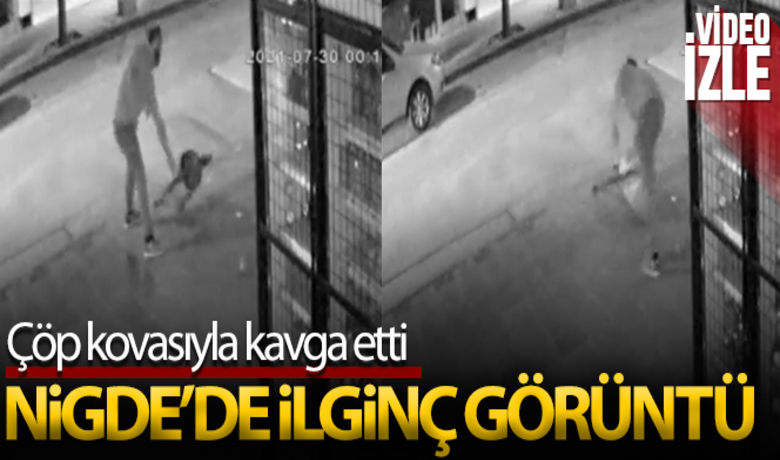 Çöp kovasıyla kavga eden adam kameraya yansıdı - Niğde’de çöp kovasıyla kavga eden adam güvenlik kamerasına yansıdı.