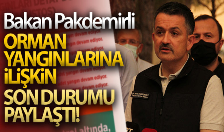 Tarım ve Orman Bakanı Pakdemirli,orman yangınlarına ilişkin son durumu paylaştı - Tarım ve Orman Bakanı Bekir Pakdemirli, 28 Temmuz-5 Ağustos tarihleri arasında çıkan yangınlardan 191’inin kontrol altına alındığını, 13 orman yangına müdahalenin devam ettiğini açıkladı.