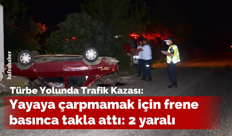 Yayaya çarpmamak için frenebasınca takla attı: 2 yaralı - Samsun’un Bafra ilçesinde otomobilin önce yayaya, sonra da yolun kenarında bulunan taşa çarparak takla attığı kazada 2 kişi yaralandı.