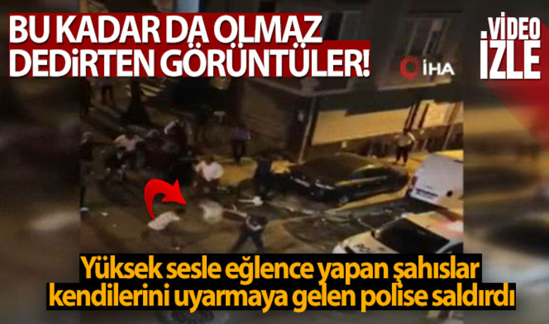 Yüksek sesle eğlenceyapan şahıslar polise saldırdı - Sultangazi’de sokak ortasında saatlerce müzikli eğlence düzenleyen şahıslar, kendilerini uyarmaya gelen polis ekiplerine sandalyelerle saldırdı. Polisleri aralarına alarak darp etmeye çalışan şahıslar, yakalanarak gözaltına alınırken, yaşanan o anlar cep telefonu kamerasına yansıdı.