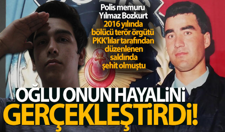 Şehit babasının hayalini gerçekleştirdi - Adana’da 2016 yılında bölücü terör örgütü PKK’lılar tarafından düzenlenen saldırıda şehit olan polis memuru Yılmaz Bozkurt’un oğlu Görkem Hasan Bozkurt, tıp fakültesini kazanarak babasının hayalini gerçekleştirdi.