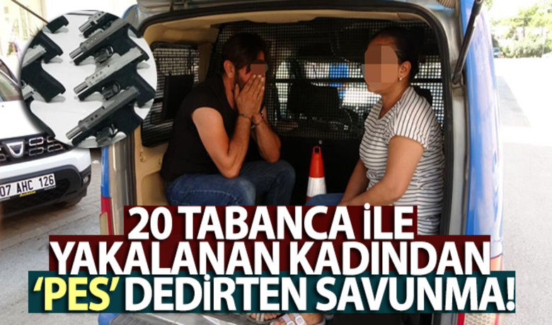 20 tabanca ile yakalanankadından ‘pes' dedirten savunma - Antalya’nın Manavgat ilçesinde jandarma tarafından park içinde şok baskın yapılarak 20 adeta tapanca ile yakalanan kadın kurye, “Çocuğumu everecektim. Ama beş kuruşum yoktu. Çocuğumu evlendirmek için bu işi kabul ettim” demesi ‘pes’ dedirtti.	Balkonda yakalandı, önce reddetti sonra itiraf etti	“Çocuğumu evlendirebilmek için yaptım”