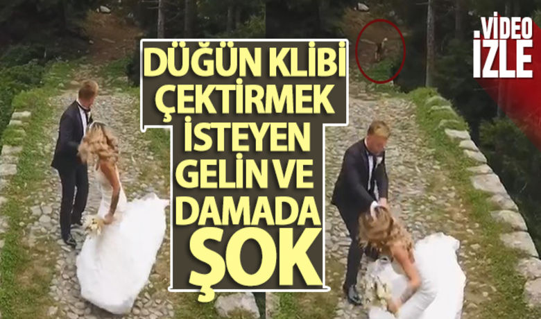 Köpeğin kovaladığı gelin ve damadın zor anları - Rize'de düğün klibi çektirmek isteyen çift, kendilerini kovalayan çoban köpeği nedeniyle zor anlar yaşadı.