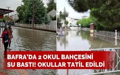 Bafra'da 2 Okul Bahçesini Su Bastı, Okullar Tatil Edildi