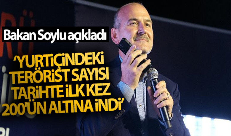 Bakan Soylu: “Yurtiçindeki terörist sayısıtarihte ilk kez 200'ün altına indi” - İçişleri Bakanı Süleyman Soylu, “Yurtiçindeki terörist sayısı tarihte ilk kez 200'ün altına indi, şu anda rakam 197’dir. Bu ülkede terörün kökünü kazıyacağız” dedi.