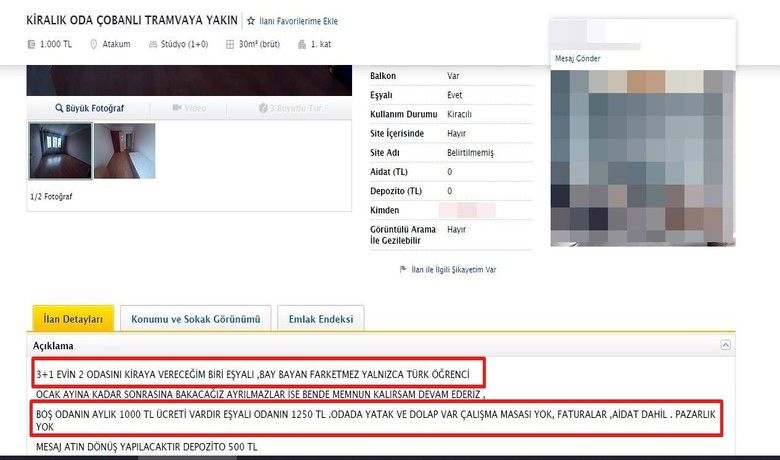 Ev sahiplerinden pes dedirten fırsatçılık: 25m2’lik odadan ’bin 250 TL’ kira istiyorlar - SAMSUN (İHA) – Samsun Esnaf ve Sanatkarlar Odaları Birliği (SESOB) Başkanı Hacı Eyüb Güler, fırsatçılık yapan bazı ev sahiplerinin 25 metre karelik bir odadan "bin 250 TL" kira istemesine tepki gösterdi.