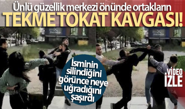 Kentin ünlü güzellik merkeziönünde ortakların tekme tokat kavgası - Kocaeli'nde kuaför ve güzellik merkezi işleten 2 kişi, iş yerlerinin önünde tekme tokat kavga etti. İş yerindeki tabelasından isminin silindiğini görünce neye uğradığını şaşıran Halil Yılmazkart, ortağını evrakta sahtecilik yaptığı iddiasıyla suçladı.	"Şok oldum"	Kavga anı kamerada