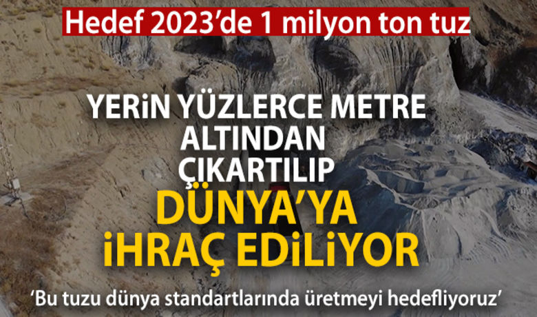 Yerin yüzlerce metre altındançıkartılıyor, dünyaya ihraç ediliyor - Kırıkkale'nin Delice ilçesinde yerin yüzlerce metre altından çıkartılan rafineri tuzu dünyaya ihraç ediliyor. Cumhurbaşkanı Erdoğan'ın çağrısı üzerine tuz işletme tesisi kuran iş adamı Nihat Özpınar, 2023 yılına kadar 1 milyon ton tuz üretimi hedefliyor.	"Cumhurbaşkanımızın çağrısı üzerine kurduk"	"2023 hedefi 1 milyon tuz"	"Yurt dışına gidip işlenip bu ülkeye geri dönmeyecek"