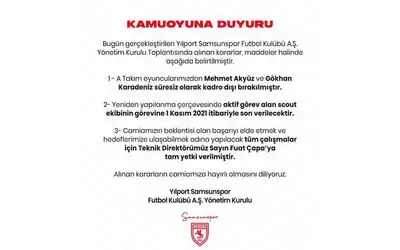 Samsunspor’da Mehmet Akyüz ve Gökhan Karadeniz süresiz kadro dışı bırakıldı!
