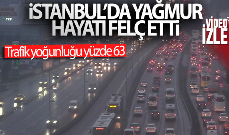 İstanbul'da yağmur yağdı, trafikyoğunluğu yüzde 63 oldu - İstanbul genelinde beklenen yağışlı hava sabah saatlerinde etkisini göstermeye başladı. Yağışlı hava haftanın ilk mesai sabahı ile birleşince kent genelindeki trafik yoğunluğunun yüzde 63 olmasına neden oldu.