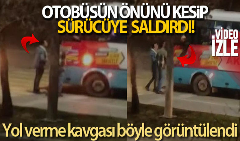 Halk otobüsünün önünü kesip sürücüye saldırdı - Erzurum’un Palandöken ilçesinde bir kişi yol verme tartışması nedeniyle halk otobüsünün önünü kesip sürücüye saldırdı. O anlar ise kameraya anbean yansıdı.