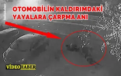 Otomobilin kaldırımdaki yayalara çarpma anı kamerada
