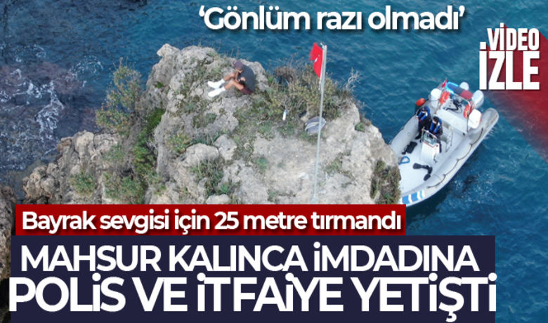 Bayrak sevgisiyle çıktığı 25metrelik kayalıklarda mahsur kaldı - Antalya’da 25 metre yüksekliğindeki Papaz Kayası’na tırmanarak Türk bayrağını değiştiren genç falezlerde mahsur kaldı. Genci itfaiye ekipleri filmleri aratmayan bir operasyonlar kurtardı. Gencin mahsur kaldığı alan ve kurtarma operasyonu havadan da görüntülendi.