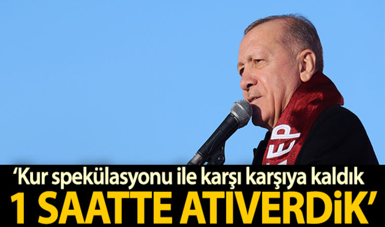 Cumhurbaşkanı Erdoğan: 'Kur spekülasyonu denilen bir olaylakarşı karşıya kaldık ve bunu bir saatte atıverdik' - Cumhurbaşkanı Recep Tayyip Erdoğan, Gaziantep'teki toplu açılış töreninde yaptığı konuşmada, "Türkiye’nin gerçekleriyle ekonominin işleyişle ilgisi bulunmayan ülkemizin kur spekülasyonu denilen bir olayla karşı karşıya kaldık. Ve bunu bir saatte atıverdik" dedi.