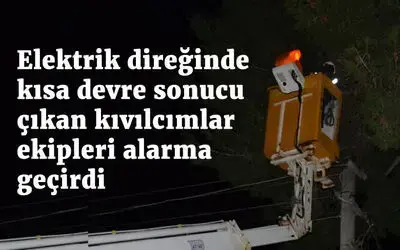 Elektrik direğinde kısa devre sonucu çıkan kıvılcımlar ekipleri alarma geçirdi