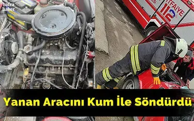 Yanan Aracını Kum İle Söndürdü