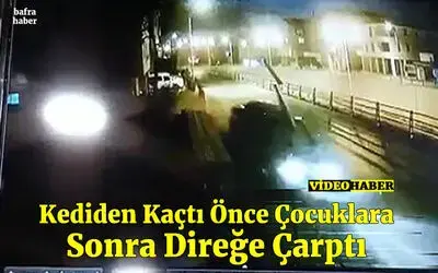 Kediden Kaçtı Önce Çocuklara Sonra Direğe Çarptı