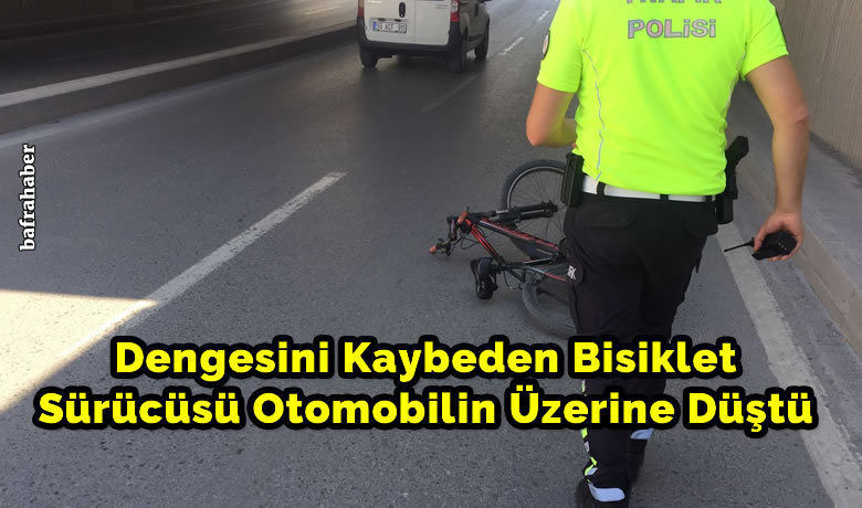 Dengesini Kaybeden BisikletSürücüsü Otomobilin Üzerine Düştü - Samsun’un Bafra ilçesinde meydana gelen trafik kazasında bisiklet sürücüsü yaralandı.