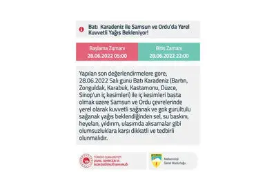 Batı Karadeniz ile Samsun ve Ordu için kuvvetli sağanak uyarısı
