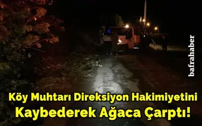 Köy Muhtarı Direksiyon Hakimiyetini Kaybederek Ağaca Çarptı