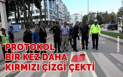 Bafra’da yaya geçitlerine kırmızı çizgi çekildi