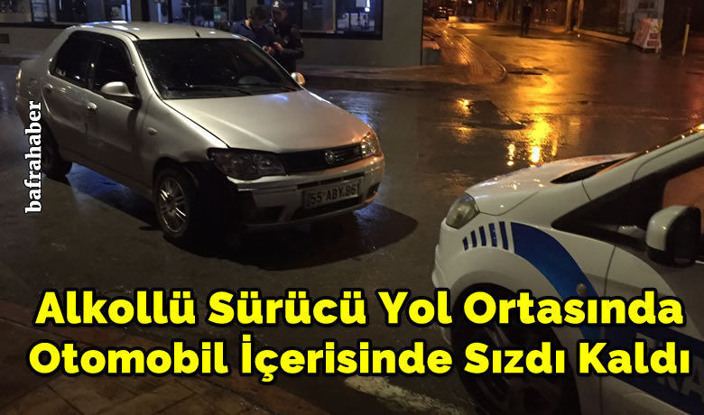 Alkollü Sürücü Yol Ortasında Otomobil İçerisinde Sızdı Kaldı