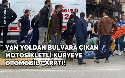 Yan Yoldan Bulvara Çıkan Motosikletli Kuryeye Otomobil Çarptı!