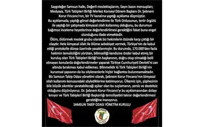 Samsun Tabip Odası’ndan Fincancı’ya kınama
