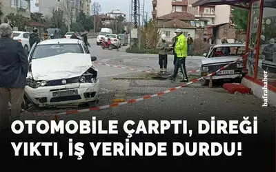 Otomobile Çarptı, Direği Yıktı, İş Yerinde Durdu!