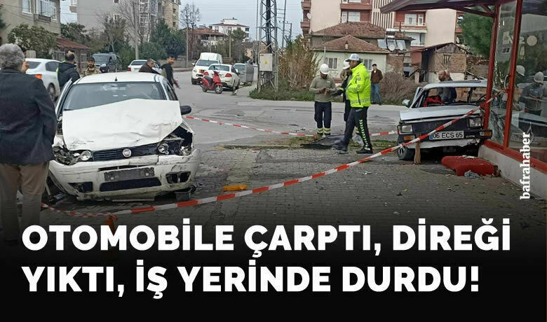 Otomobile Çarptı, Direği Yıktı, İş Yerinde Durdu!