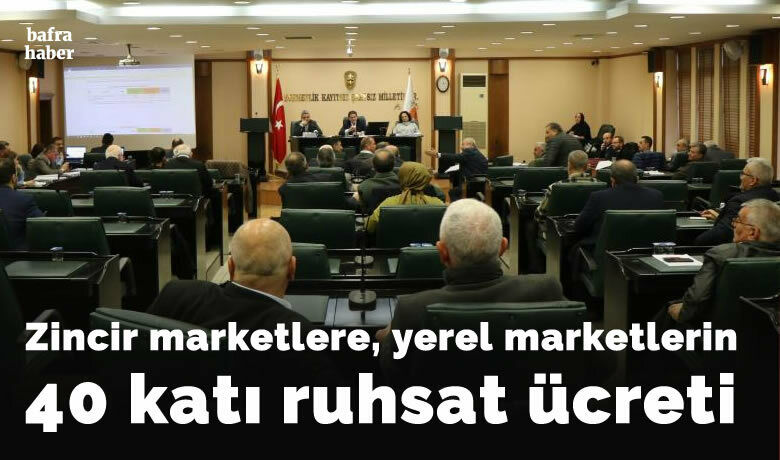 Samsun'da Zincir marketlere, yerelmarketlerin 40 katı ruhsat ücreti - Samsun Büyükşehir Belediyesi komisyon toplantısında gündeme gelen maddeye göre ulusal zincir marketler,  yerel marketlerin ödediği ‘işyeri açma ve çalışma ruhsat harcı’nın 40 katını ödeyerek Samsun’da yeni işyeri açabilecek.