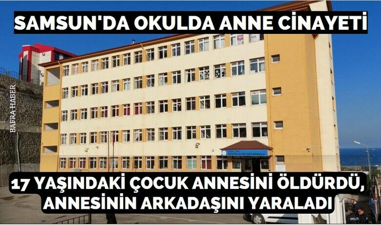 Samsun’da okulda anne cinayeti! - Samsun’da eşinden ayrılan ve çocuklarının velayeti babasında olan kadın, ortaokulda okuyan 2 çocuğunu görmeye gittiği okulda 17 yaşındaki oğlunun silahlı saldırısına uğrayarak hayatını kaybetti. 17 yaşındaki şüpheli, annesinin erkek arkadaşını da okul bahçesinde vurarak ağır yaraladı.