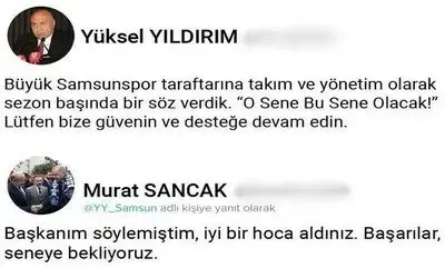 ADS Başkanı Sancak’tan Samsunspor Başkanı Yıldırım’a:
