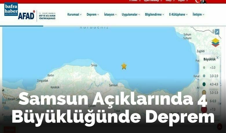 Samsun açıklarında 4 büyüklüğünde deprem