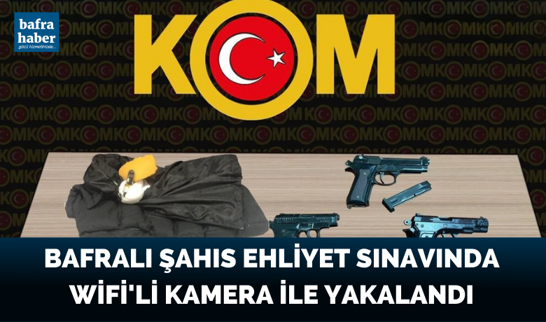 Bafralı şahıs Ehliyet sınavına girerkenkameralı kopya düzeneği ile yakalandı - Samsun’da ehliyet sınavına giren bir şahısta kameralı kopya düzeneği ele geçirdi.