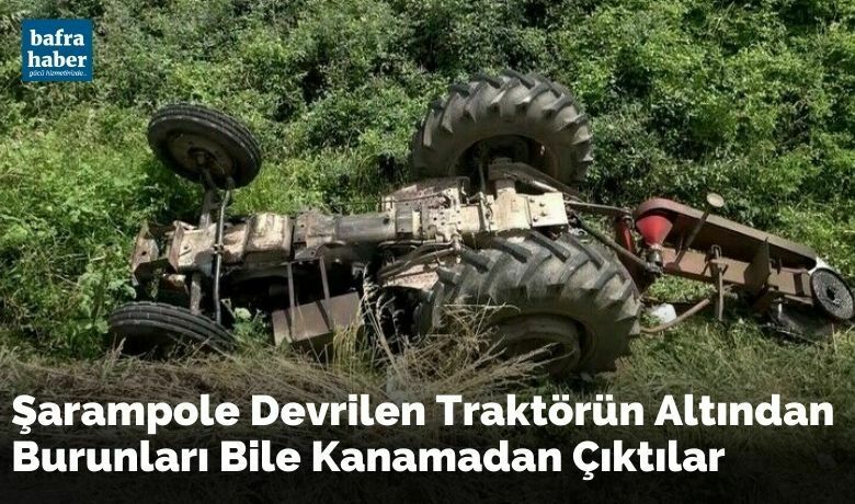 İnanılmaz kurtuluş: Devrilentraktörün altından sağ çıktılar - Samsun’un Bafra ilçesinde şarampole devrilerek ters dönen traktörün altından sürücü ve eşi yara almadan kurtuldu.
