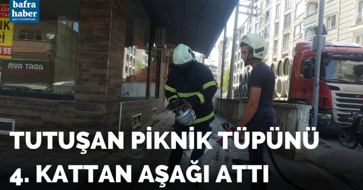 Tutuşan piknik tüpünü 4. kattan aşağı attı