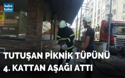Tutuşan piknik tüpünü 4. kattan aşağı attı
