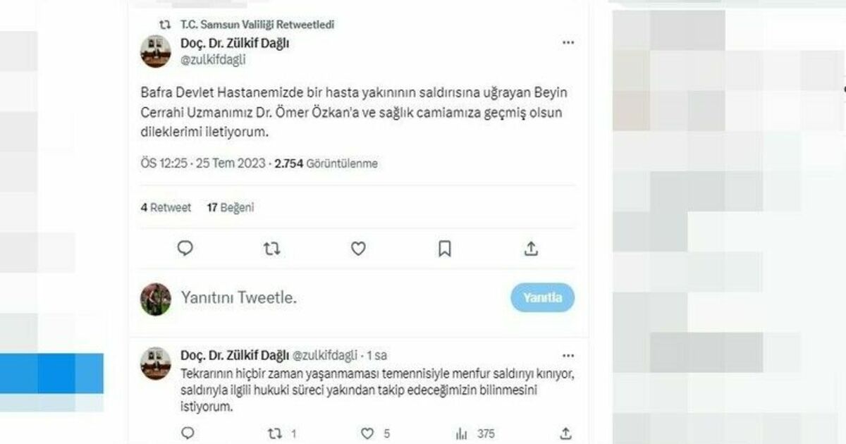 Samsun Valiliği, doktora yapılan saldırıyı kınadı
