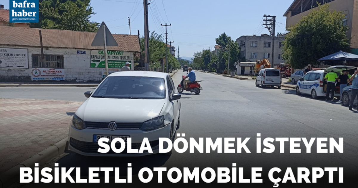 Sola dönmek isteyen bisikletli otomobile çarptı!